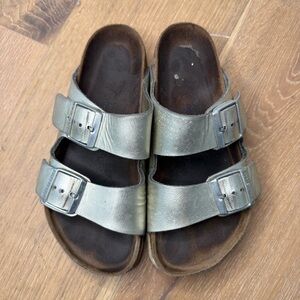 Metallic Double-Strap Sandals